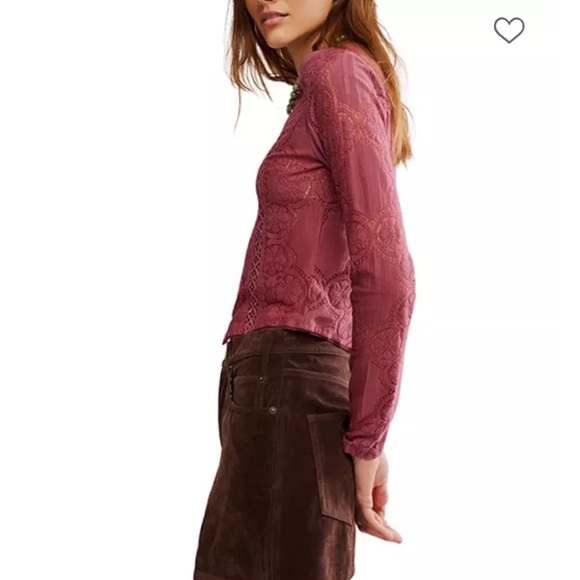 Free People Lace Blouse Cranberry Top - Picture 4 of 6
